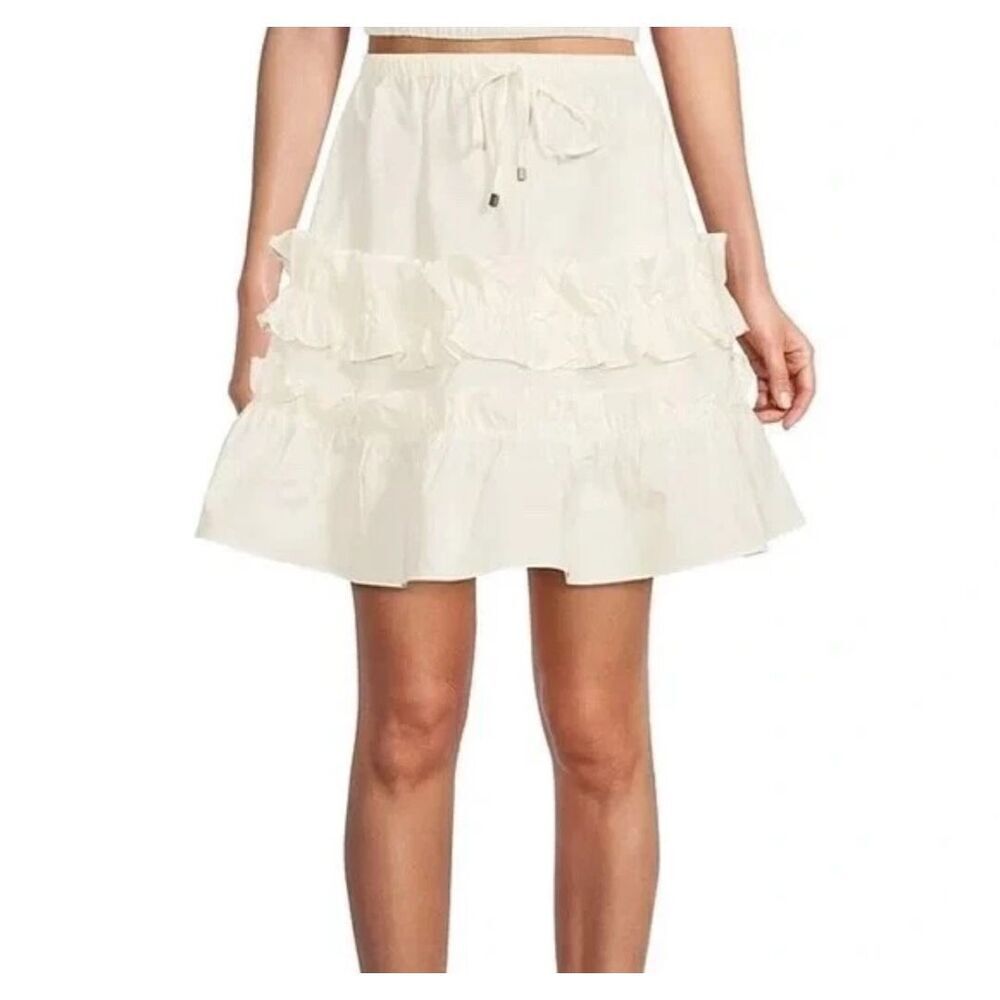 LDT White Chloe Ruffle A Line Tiered White Skirt Size 12 NWT